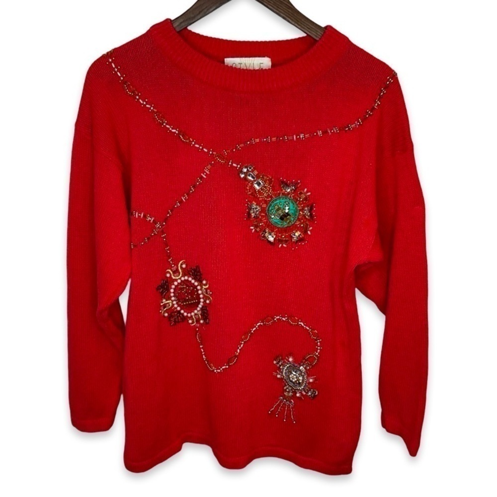 Vintage Christmas sweater… trimmed in sequins & beads, stones & pearls - Picture 2 of 7